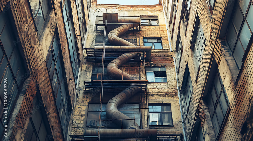 Poster building air conditioning, the history of the ventilation pipes, constructing engineering networks, 