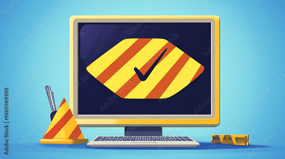 Poster caution warning sign indicates digital technology system error danger website maintenance notice sym