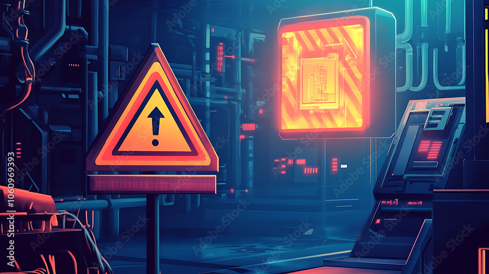 Aufkleber caution warning sign indicates digital technology system error danger website maintenance notice sym