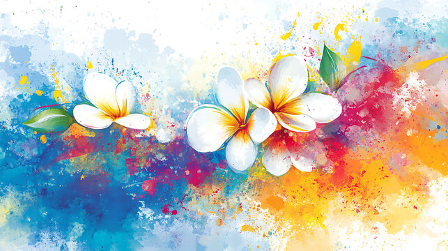 HELLO MAY, spring colorful watercolor floral background vector illustration with white space in the middle, beautiful flowers and splashes of color