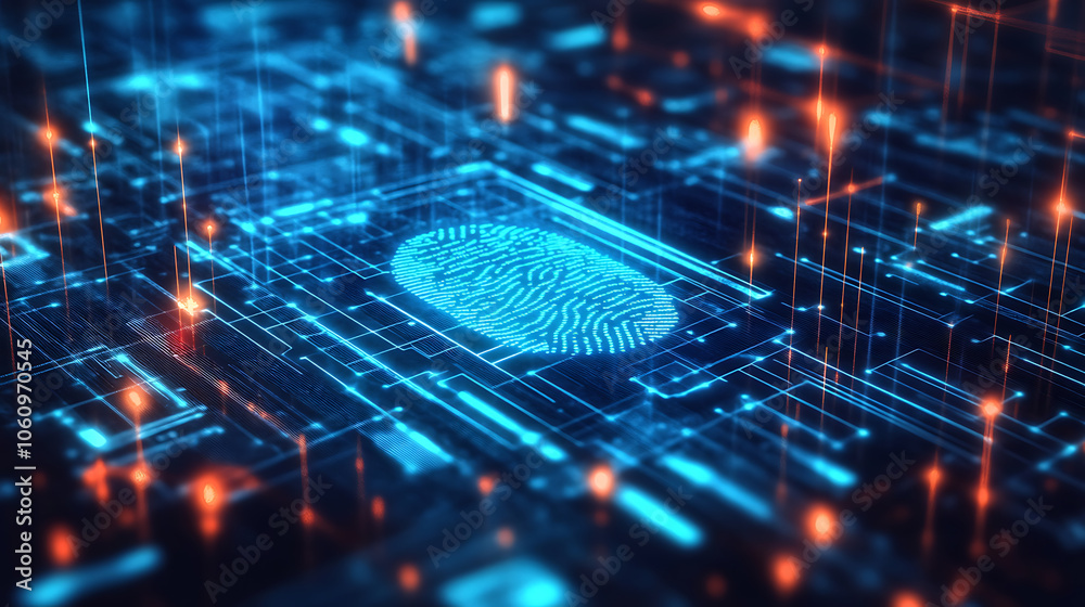 Aufkleber digital online account verification process with fingerprint and photo id scanning concept illustrat