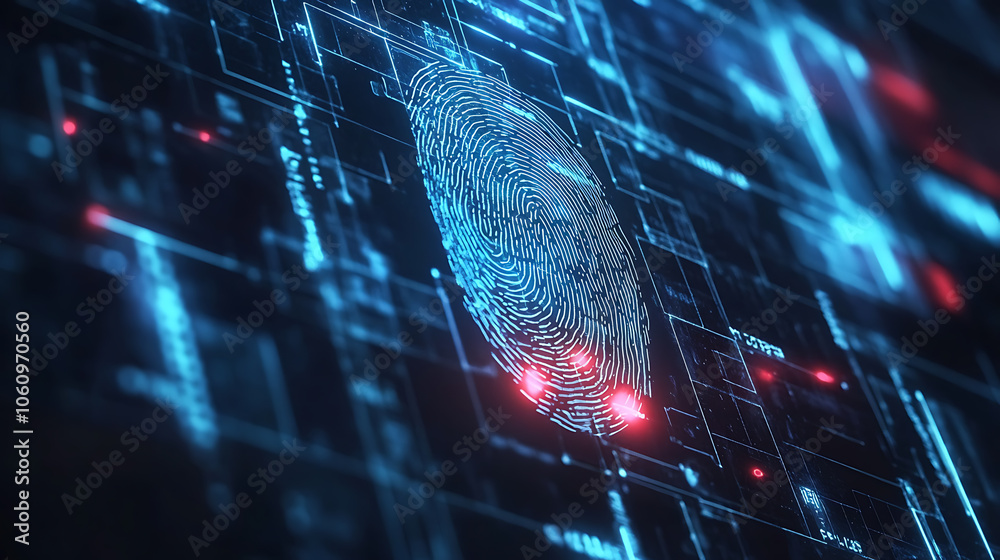 Poster digital online account verification process with fingerprint and photo id scanning concept illustrat