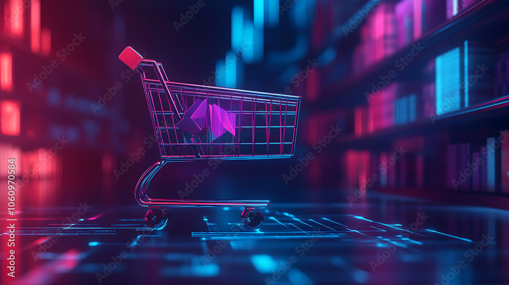 Poster digital online shopping growth concept with increasing sales graph and shopping cart icon