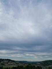 High Angle View of Historical Bath City of England United Kingdom During Mostly Cloudy Day of May 26th, 2024, Aerial Footage Was Captured with Drone's Camera During Bright Sunny Day