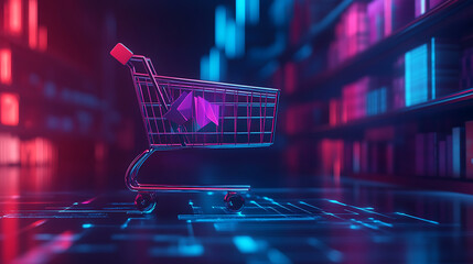 digital online shopping growth concept with increasing sales graph and shopping cart icon
