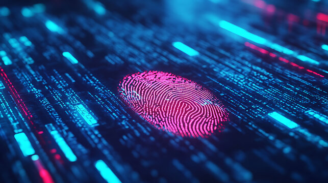 digital online account verification process with fingerprint and photo id scanning concept illustration