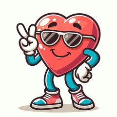 Obraz premium Groovy heart mascot character. Love concept. Happy Valentines day. Sticker, poster, design template.