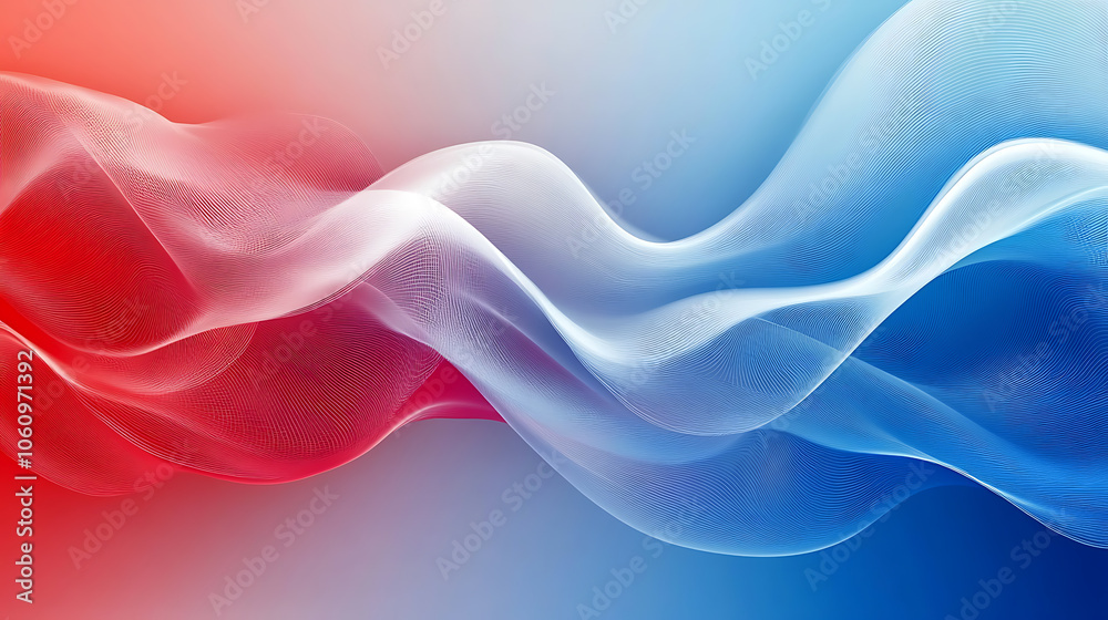Aufkleber abstract red, white and blue vector background with flowing lines
