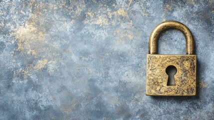 A Worn Brass Padlock on a Textured Blue Background