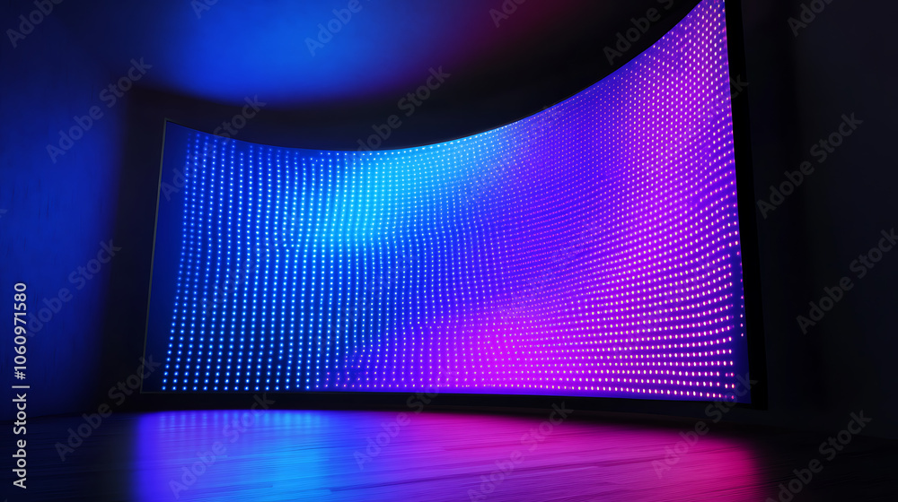 Poster authentic concave led display for a wall or platform, large tv display depicted in a vector illustra