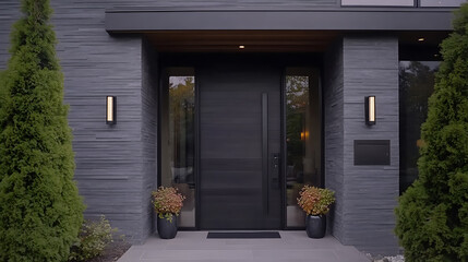 Modern Dark Gray Fiberglass Entry Door