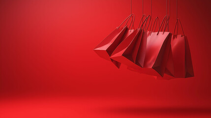 red shopping bags changing in the air