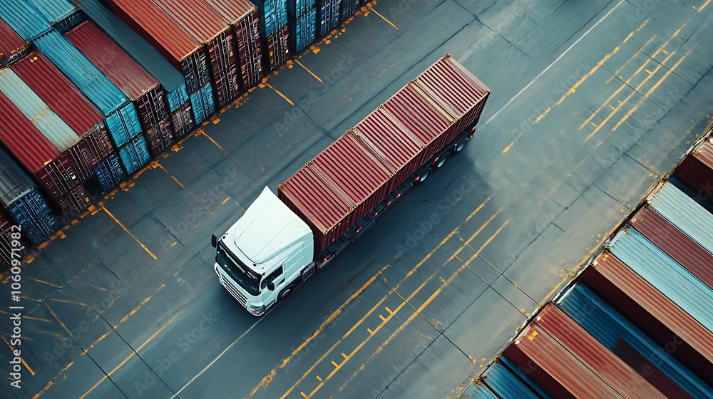 Poster gps tracking of moving truck with container on map top view logistics concept