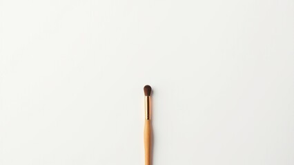 Minimalist makeup brush with a smooth beige handle and fluffy bristles, symbolizing elegance and simplicity. Everyday things for personal grooming.