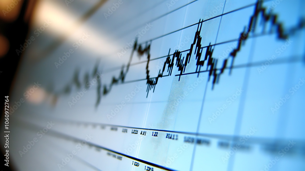 Poster macro close, up of a stock market investment trading chart displayed in blue, analyzing data with ca