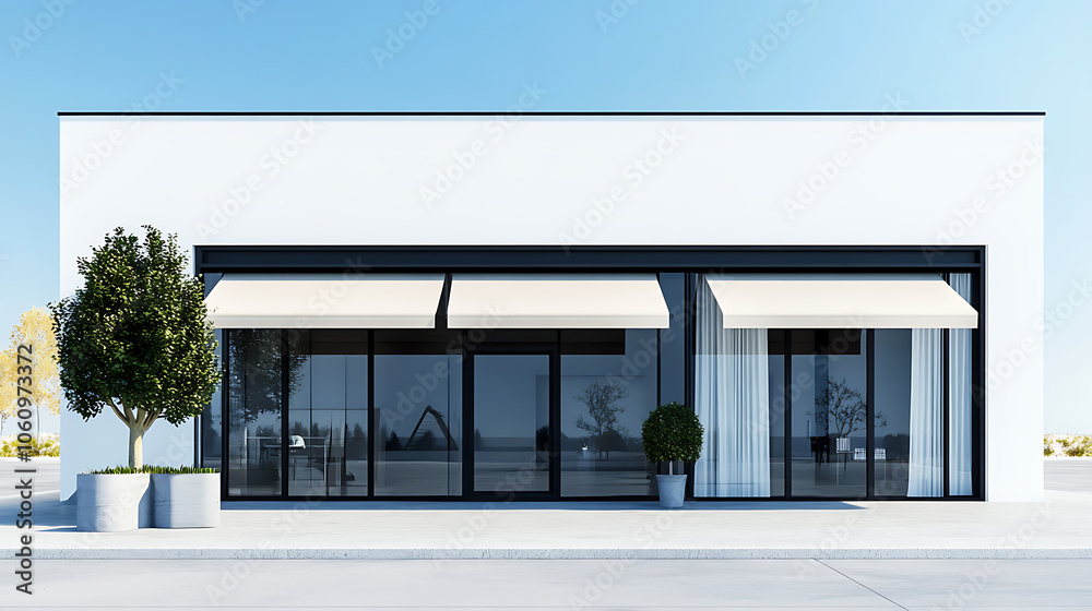 Aufkleber modern retail and business complex with sleek awning inviting storefront and office space for rent o