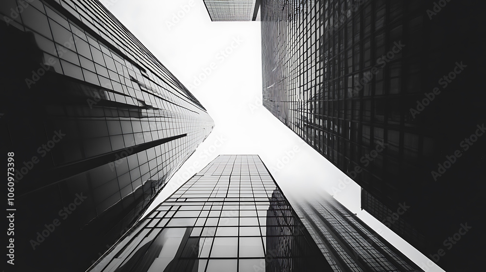 Fototapete Modern skyscrapers connected digitally, representing the integration of technology in real estate business models and building management systems