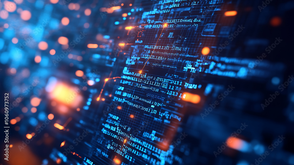 Fototapete Futuristic AI coding agent concept with digital code, artificial intelligence, and tech innovation, Ideal for illustrating advanced technology, machine learning, and programming