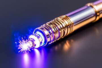 A cutting-edge welding torch ignites dazzling sparks, creating a mesmerizing light dance in the workshop