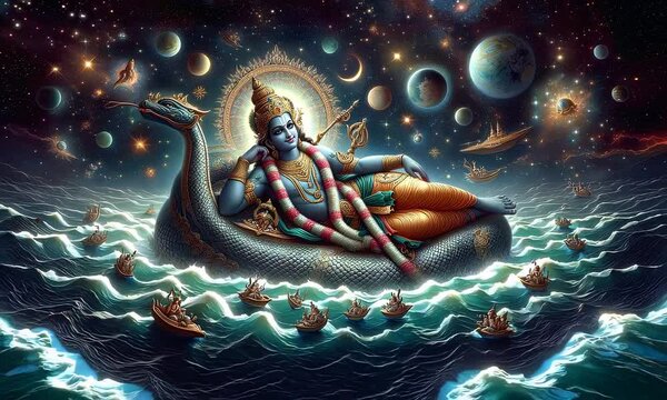 Cosmic Vishnu | The Preserver of the Universe Resting on the Serpent in the Ocean of Creation