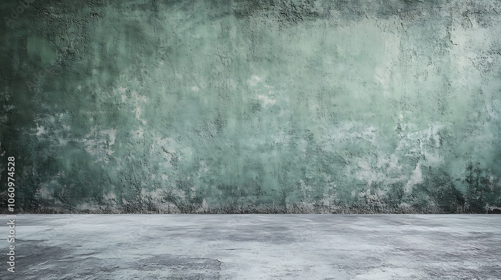 Poster saturated pastel gray green colored low contrast concrete textured background, empty colourful wall 