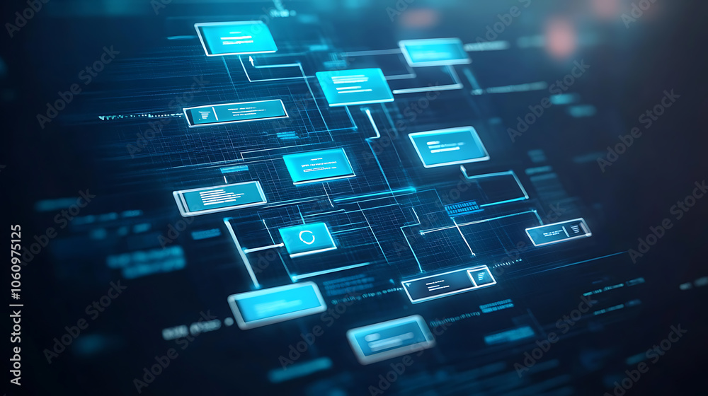 Poster organizational chart with hierarchy and workflow business process automation concept