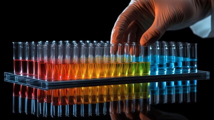 Scientist Handling Colorful Test Tubes in Lab