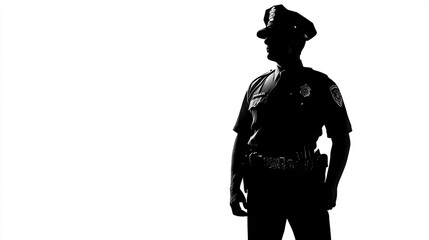 Police Officer Silhouette Standing in Profile   Law Enforcement  Security  Justice Concept