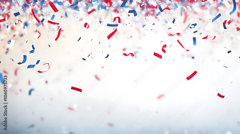 Aufkleber red, white and blue confetti on a blurred background with copy space blank area for text or design