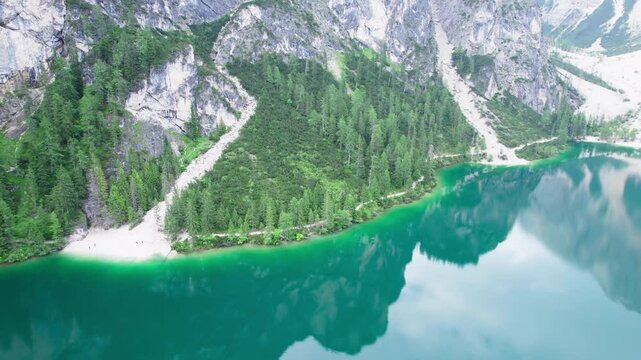 The Pragser Wildsee, or Lake Prags, Lake Braies (Italian: Lago di Braies; German: Pragser Wildsee) is a natural lake in the Prags Dolomites in South Tyrol, Italy. Drone footage 4K ProRes V Log Rec.709