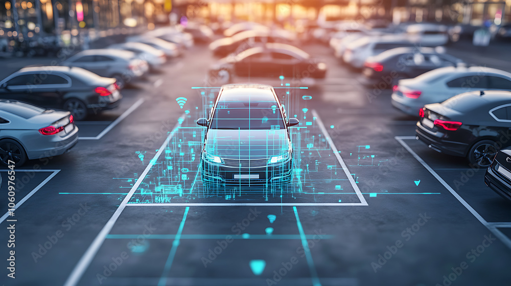 Poster Smart LPR camera parking system solutions are visualized, showing automated number plate recognition for barrier, free parking lot management
