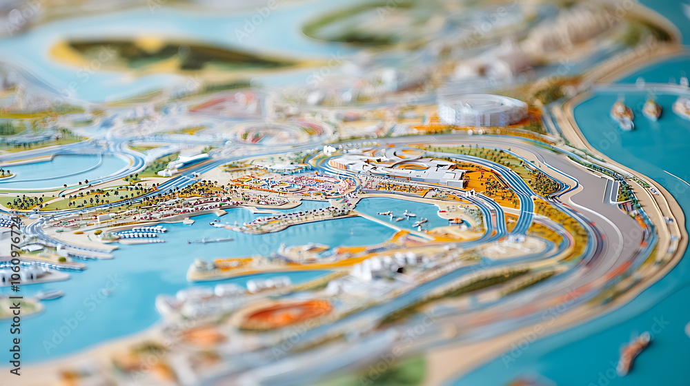 Poster the formula one racing track map of yas marina circuit in abu dhabi, uae, is displayed, detailing th