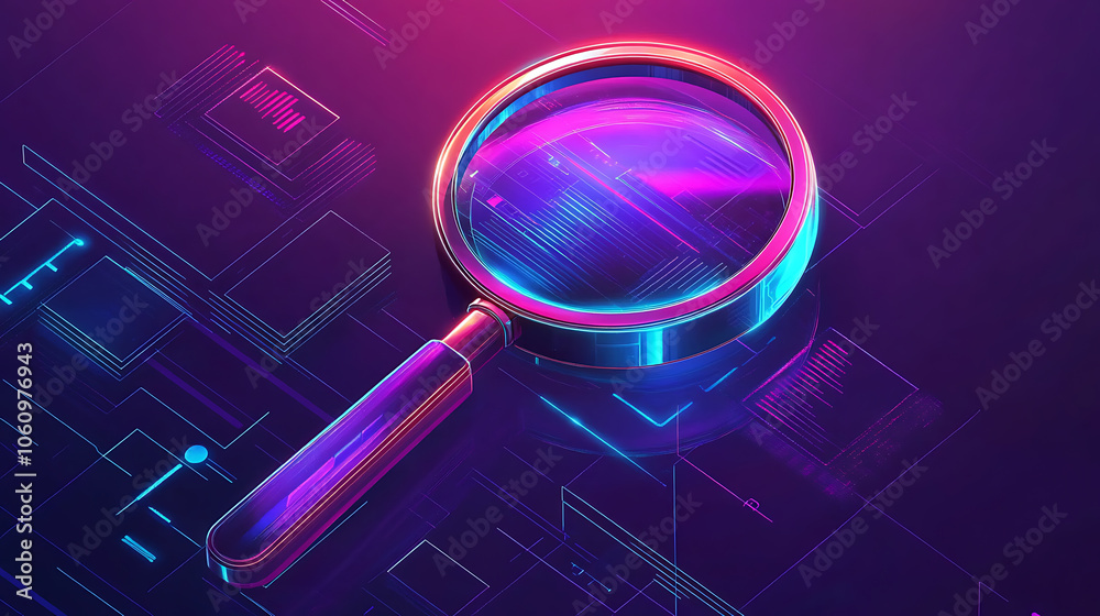 Poster transparent vector illustration of a magnifying glass with a scan search concept and a futuristic el