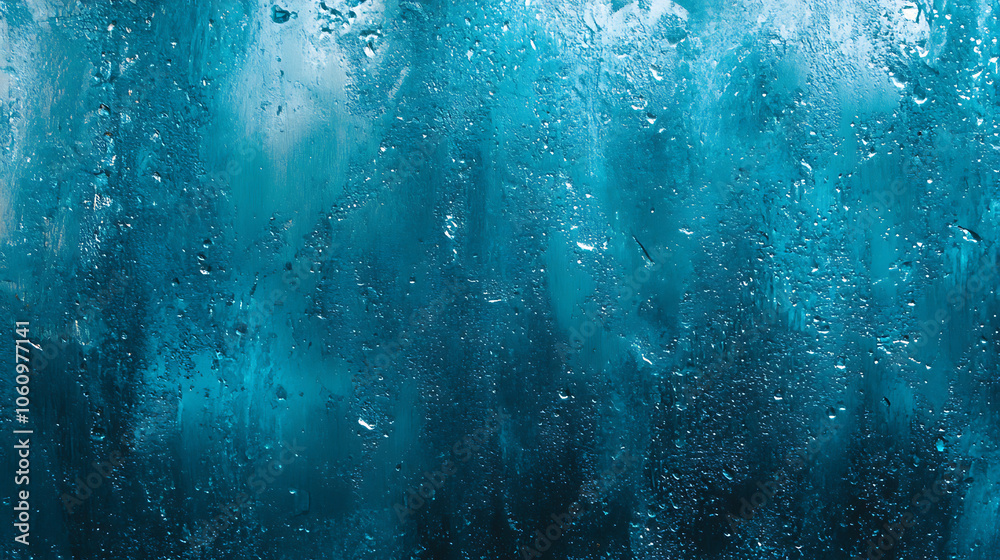 Poster abstract background with rain droplets on window creating blue aqua texture romantic overlay for sto