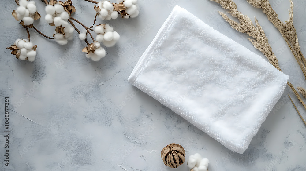 Poster white cotton towel mockup template fabric wiper isolated on a grey background with a clipping path, 