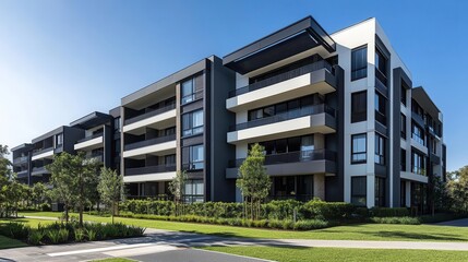 Fototapeta premium sleek black and white luxury apartments displayed with elegance and sophistication, showcasing modern architecture and high-end living