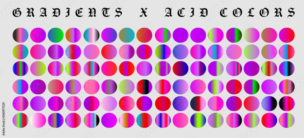 Poster rows of vibrant acid color gradients. collection of elements for creative design.