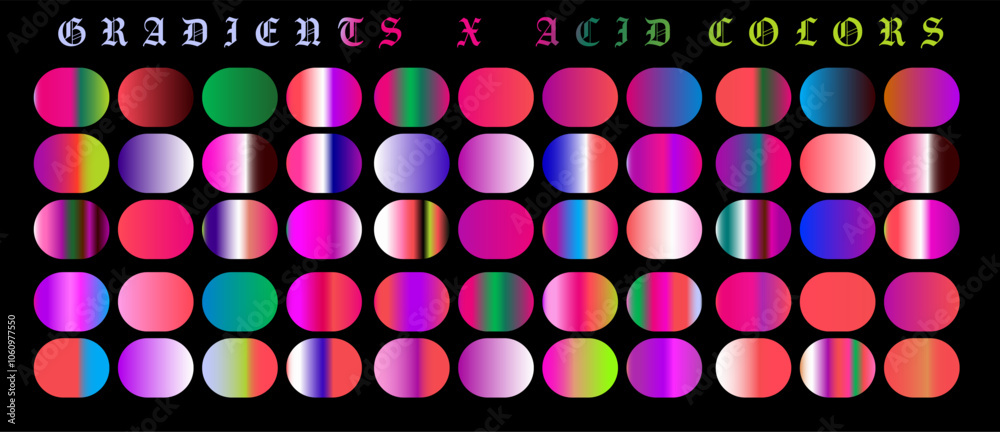 Poster rows of vibrant acid color gradients. collection of elements for creative design.