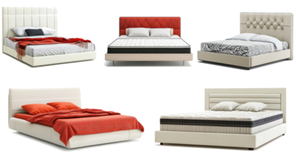 Modern Bed Collection With Varied Designs on Clear Background Generative AI