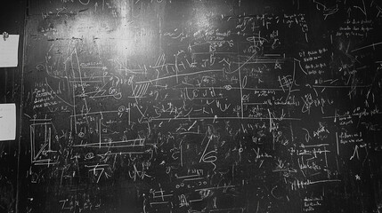Fototapeta premium Black Chalkboard Surface with Handwritten Notes and Doodles