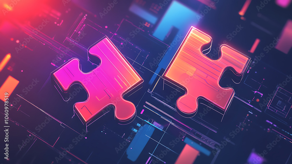 Leinwandbilder api integration concept digital illustration of two interlocking puzzle pieces against a futuristic tech background symbolizing the seamless connectivity and interoperability of api integration