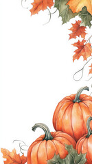 Festive Thanksgiving border with watercolor pumpkins and leaves