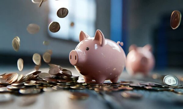 A piggy bank surrounded by coins, symbolizing savings and financial growth.