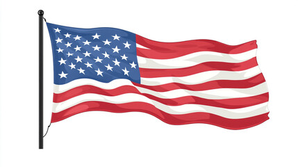 Waving American Flag on a White Background   Patriotic Symbol of the USA