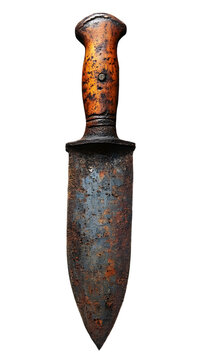 Aged Iron Blade with Patina and Weathered Wooden Handle