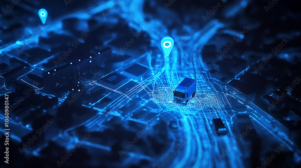 Poster gps blue trucks tracking on a tiawan map with different locations