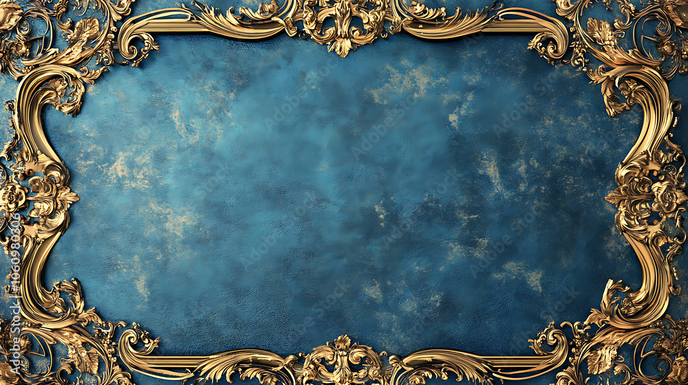 Aufkleber gold frame on a blue background with scroll