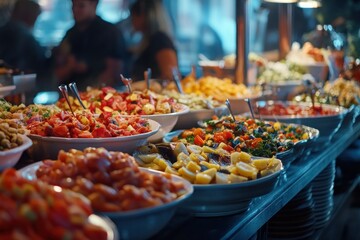 Obraz premium Colorful Buffet Display of Fresh Culinary Delights