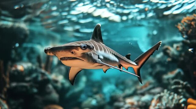 Great hammerhead shark with jaws open