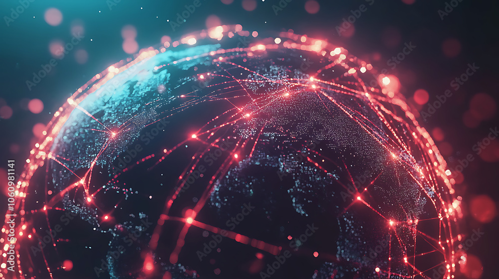 Poster digital globe network connectivity concept glowing data transfer on earth cyber technology illustration 3d render